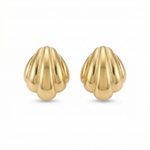 Pair of gold shell-shaped earrings on a white background
