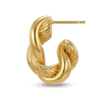 A gold hoop earring on a white background