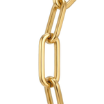 Close up of links of gold paperclip chain bracelet white background
